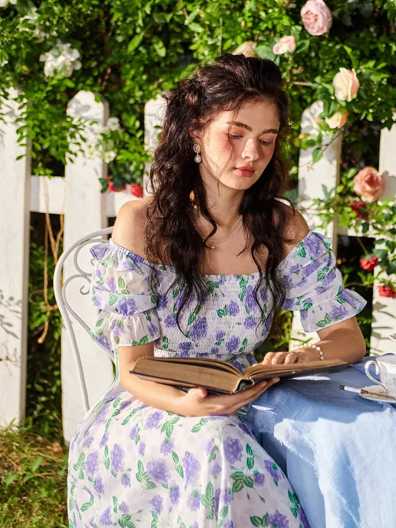 Women Victorian Chiffon Dress Pleated Midi Pocket Dress
