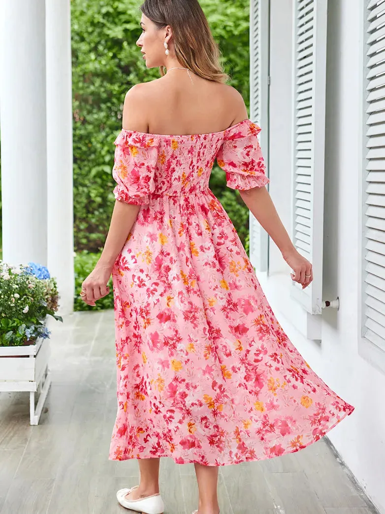 Women Victorian Chiffon Dress Pleated Midi Pocket Dress
