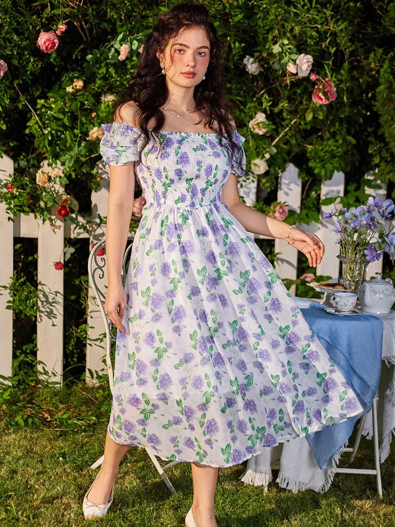 Women Victorian Chiffon Dress Pleated Midi Pocket Dress