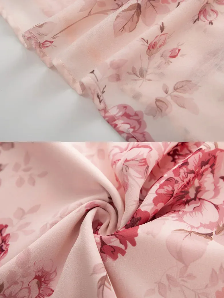 Women Victorian Chiffon Dress Pleated Midi Pocket Dress