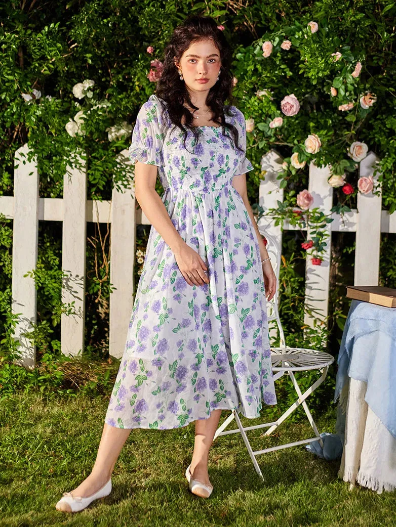 Women Victorian Chiffon Dress Pleated Midi Pocket Dress