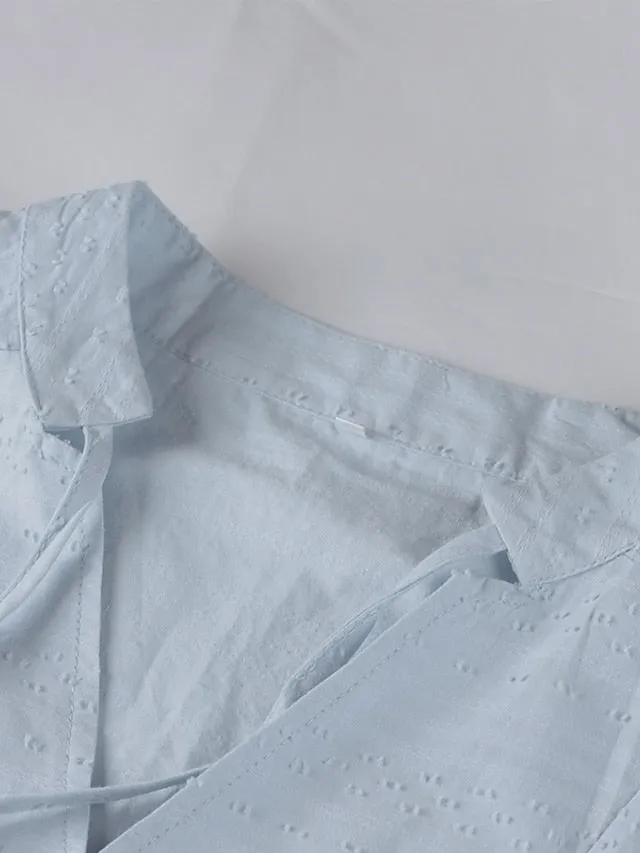 Women's Cotton Linen Dress Casual Dress Midi Dress Cotton Basic Classic Outdoor Daily Vacation V Neck Ruched Pocket 3/4 Length Sleeve Summer Spring Fall 2023 Regular Fit White Blue Green Plain S M L
