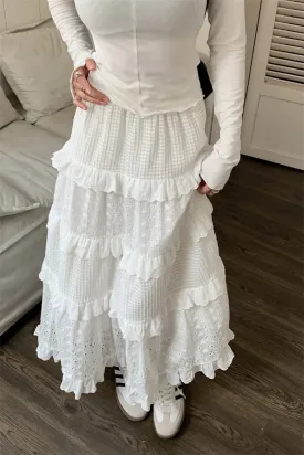 Women’s Multilayer Ruffles Tulle Skirt Pleated High Waist Fluffy Maxi Skirt Fairy Cake Dress Long Tutu Party Skirt