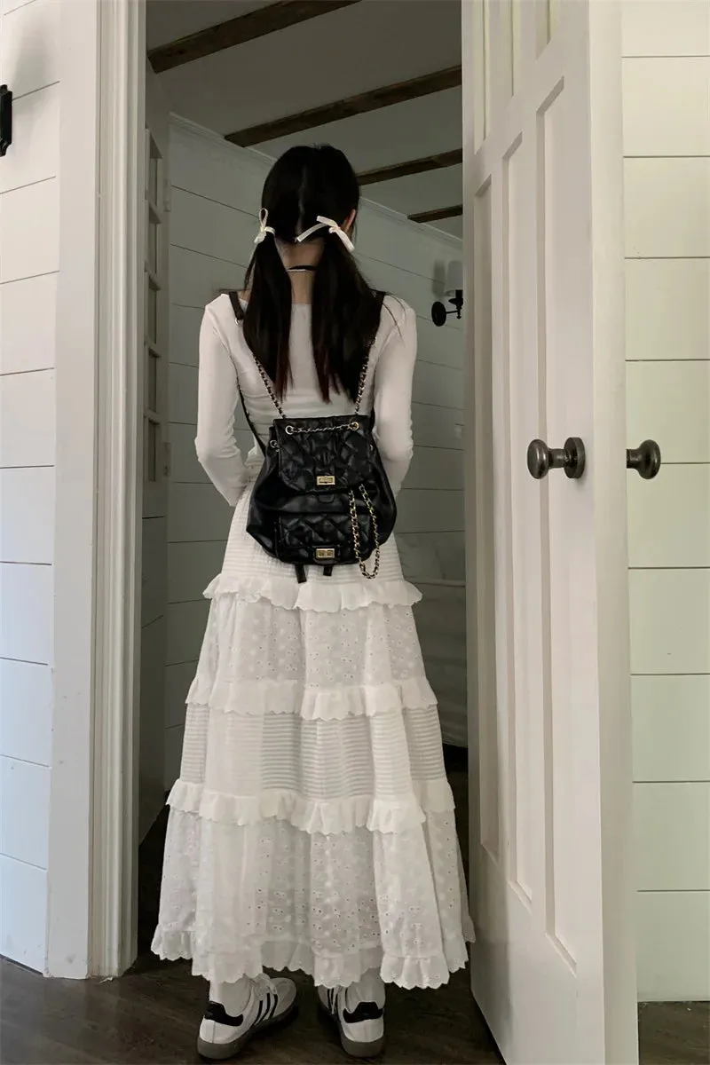 Women’s Multilayer Ruffles Tulle Skirt Pleated High Waist Fluffy Maxi Skirt Fairy Cake Dress Long Tutu Party Skirt