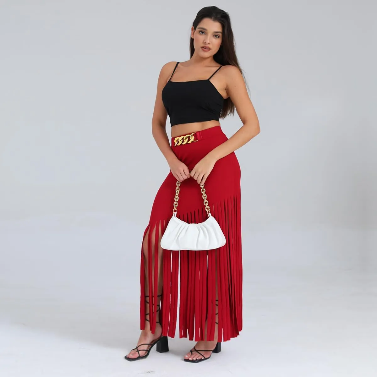 Women's Punk Style Fringe Skirt Elastic High Waist Sexy Skirts