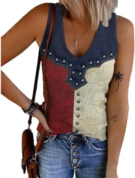 Women's Retro American Flag Tank Top 4Th of July Patriotic Print Casual Tank Top Independence Day Flag Shirt