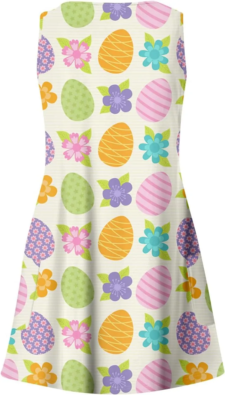 Women's Summer Dresses Vacation Printed Swimsuit Coverup Sleeveless Beach Sundress V Neck 2025 Dress with Pocket