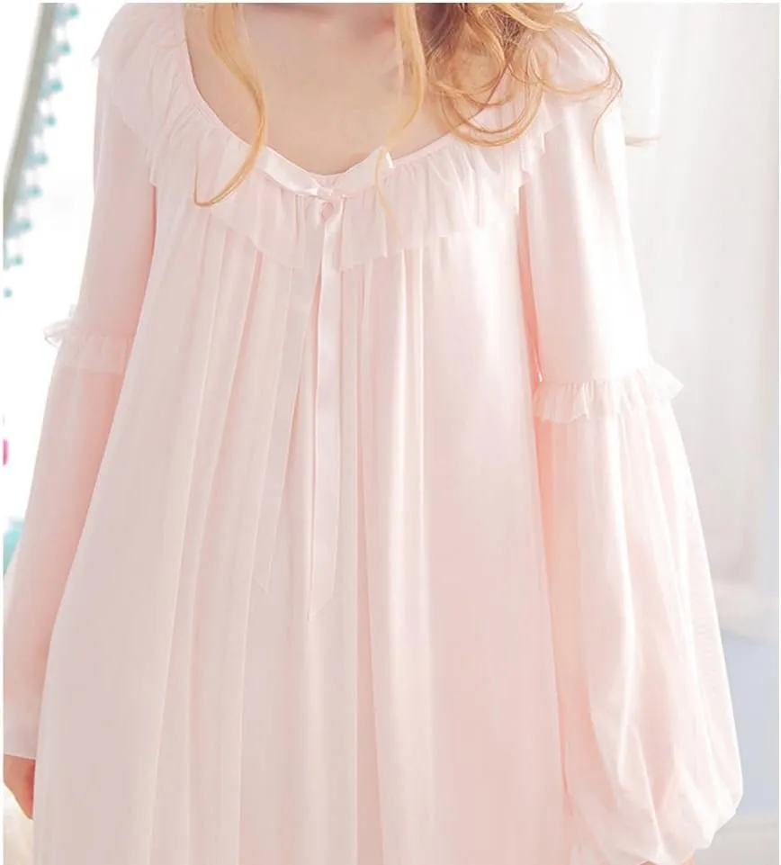 Women's Vintage Victorian Nightgown Long Sleeve Sheer Sleepwear Pajamas Nightwear Lounge Dress