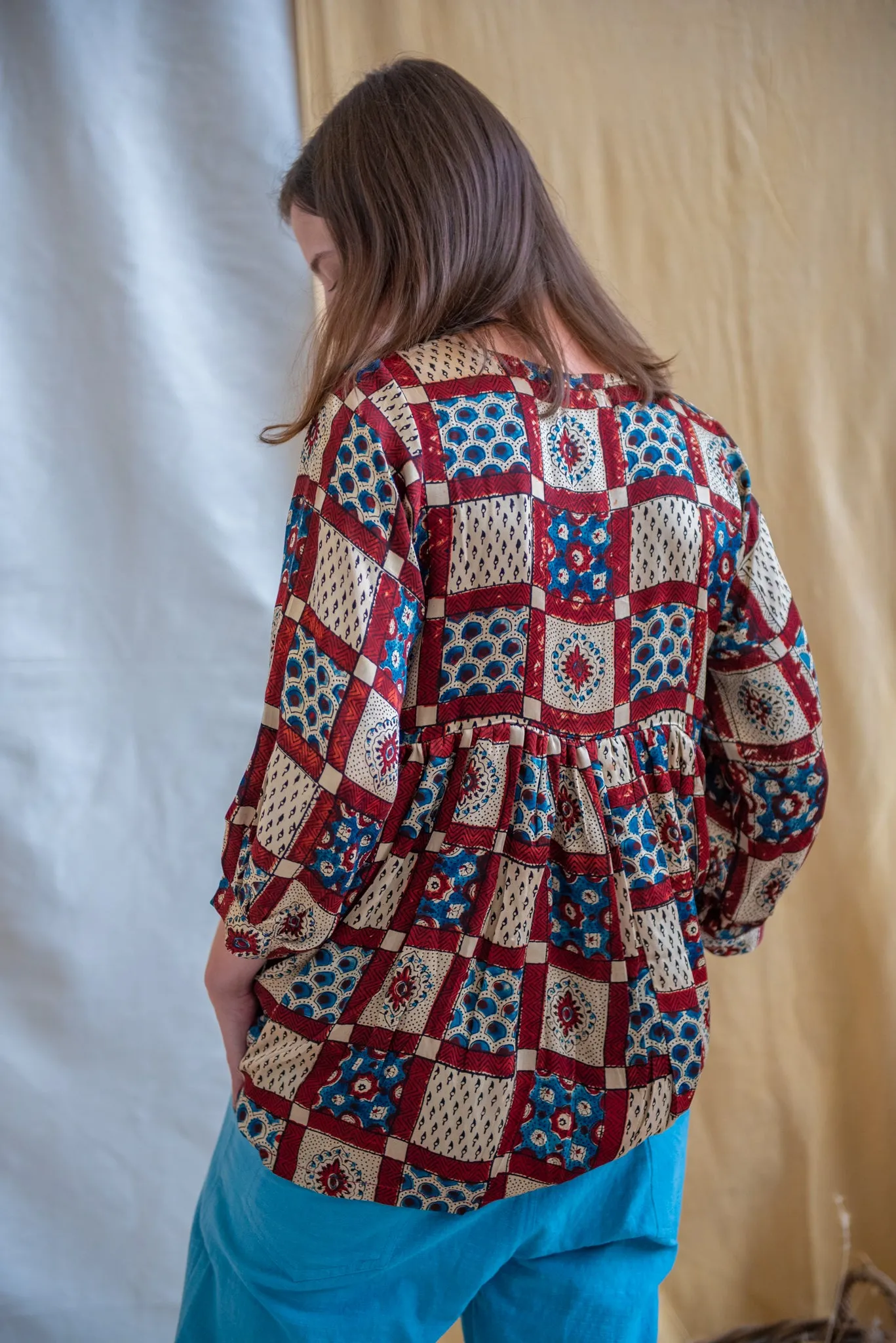 Yoke Shirt Silk Modal Patchwork Print