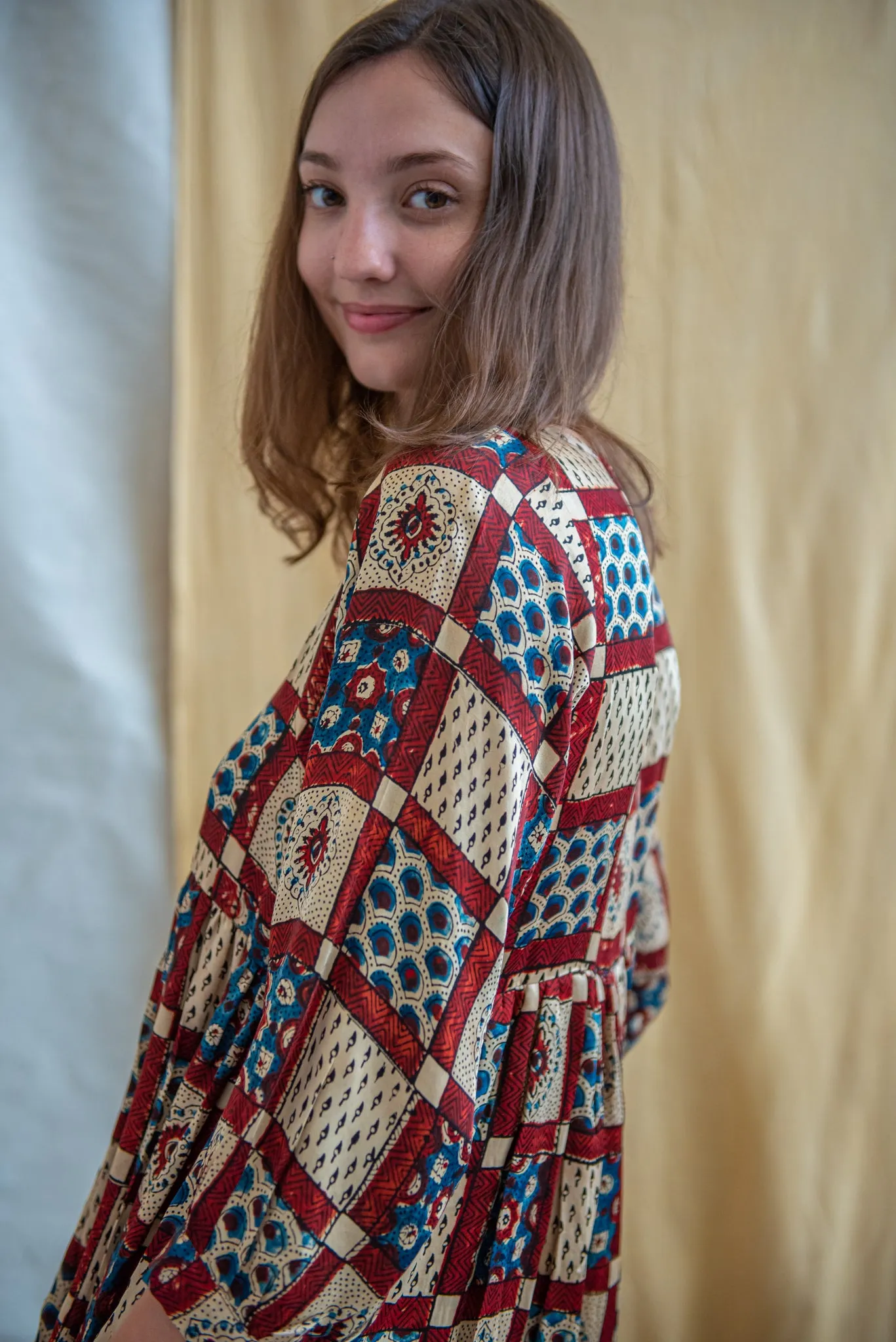 Yoke Shirt Silk Modal Patchwork Print