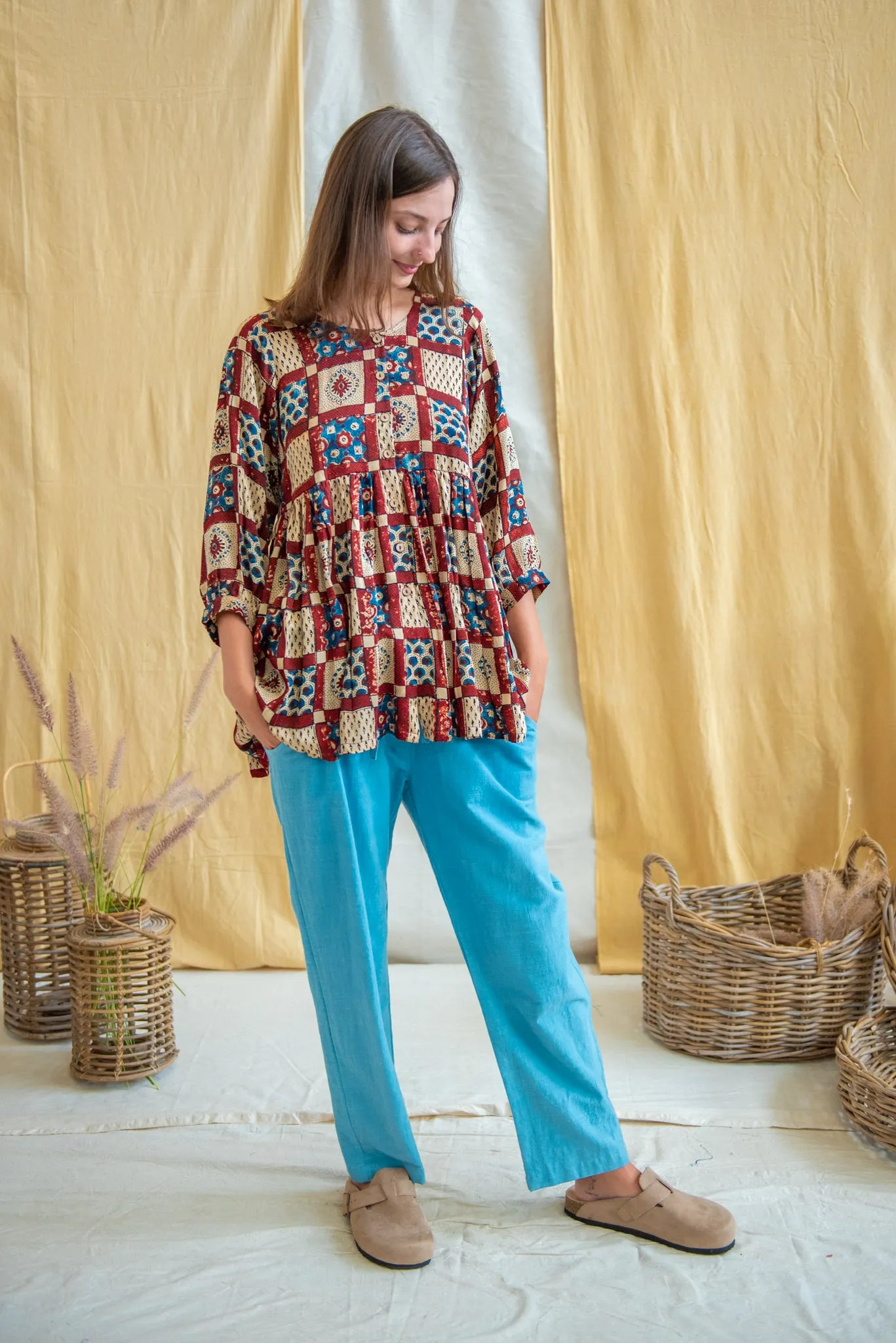 Yoke Shirt Silk Modal Patchwork Print