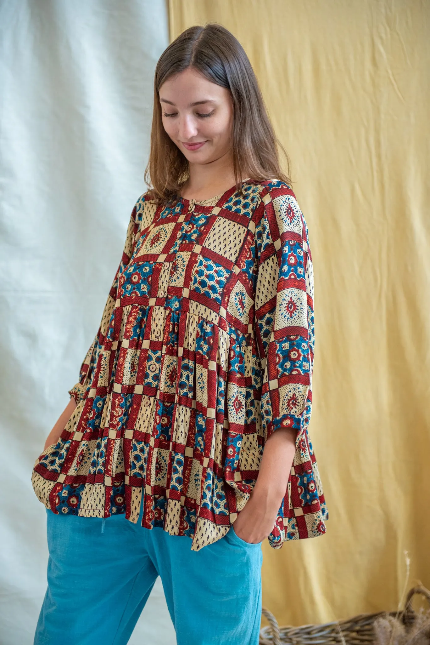 Yoke Shirt Silk Modal Patchwork Print