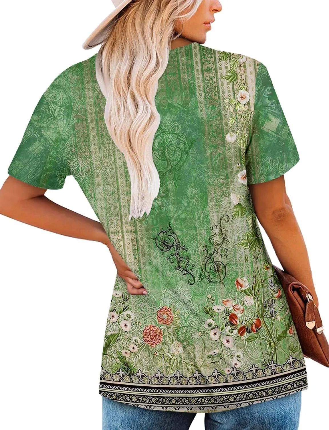 ZOLUCKY Womens Plus Size Short Sleeve Boho Tops Trendy Shirts Loose Fit Blouse Summer Tunic Top for Women S-3XL